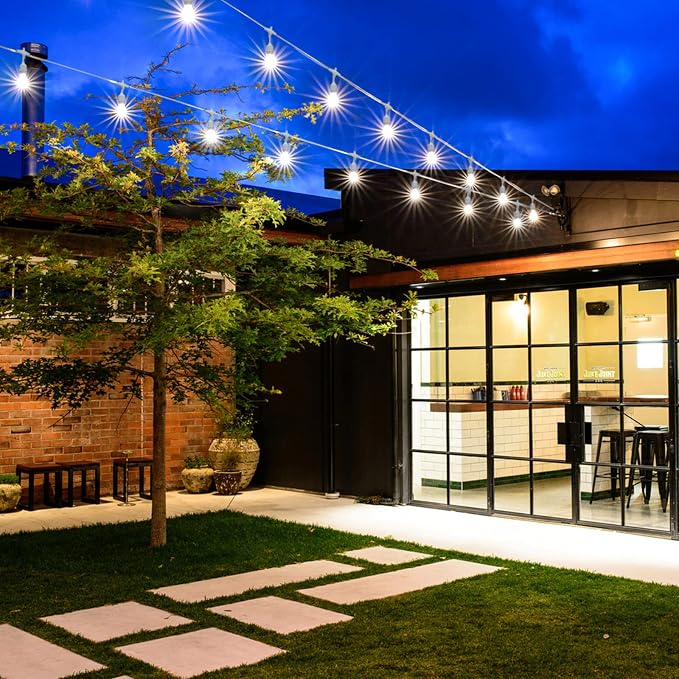 144FT(3x48FT) 3 Colors LED Outdoor String Light with Remote, White | Plug in, Jump/Fade/Static Modes, 2700K/4000K/5000K, 45+3 S14 Bulbs, Waterproof, Dimmable, Connectable, for Bistro Christmas