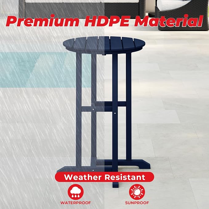 Costaelm Outdoor Bar Table, 37" Counter Height Round Patio Cocktail Bar Table, Patio Bar Table Bistro Dining Table Pub Table for Front Porch Deck, Backyard, Garden, Navy Blue