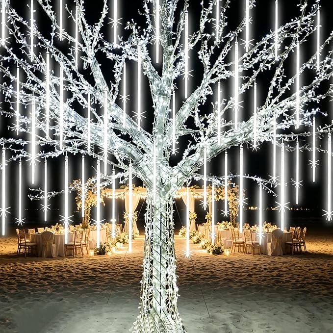 Christmas Rain Lights Outdoor 16 Inch 20 Tubes,Shine White | Waterproof Meteor Shower Falling Icicle String Lighting for Xmas Tree Yard House Decor Thanksgiving New Year Holiday Decor