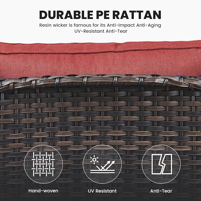 Belord Wicker Furniture 4 Pieces Outdoor Patio Furniture Set Patio Chairs with Ottomans Conversation Set for Porch Garden Deck Balcony Poolside
