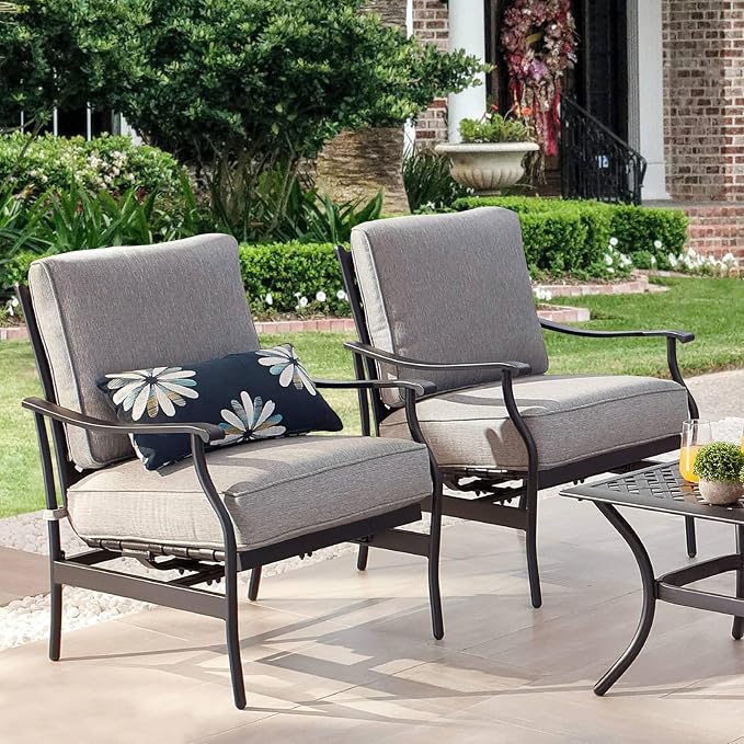 Patio Conversation Set Cushioned Metal Outdoor Furniture Sets with All Weather Galvanized Steel Frame (4Pcs,Grey)