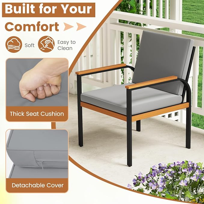 Tangkula 8 Pieces Patio Furniture Set, Outdoor Conversation Set with Acacia Wood Coffee Table, Cushioned Loveseat & 2 Single Armrest Chairs, for Porch, Garden, Backyard, Poolside