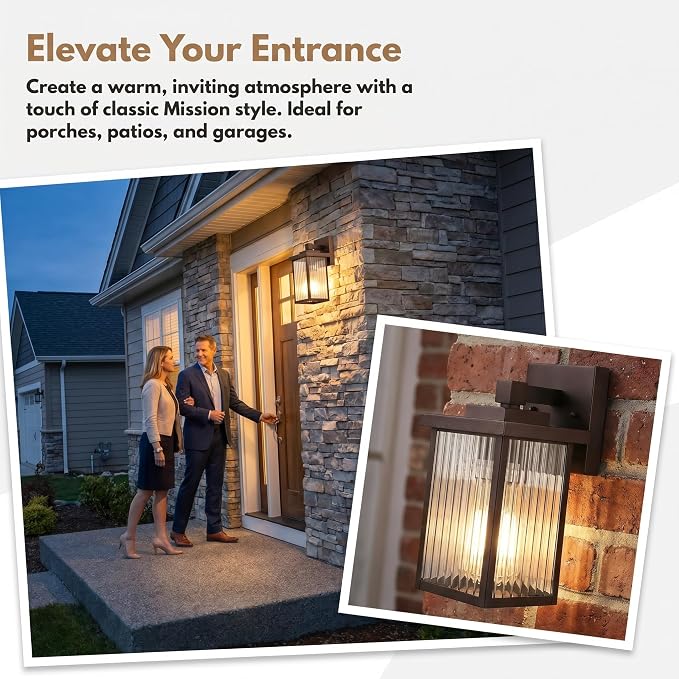 2 Pack Bronze Porch Light, Rust-Resistant Outdoor Wall Light | Corrosion-Resistant Metal, Waterproof, Textured Glass Cuts Glare, Easy DIY Install on Porch, Garage