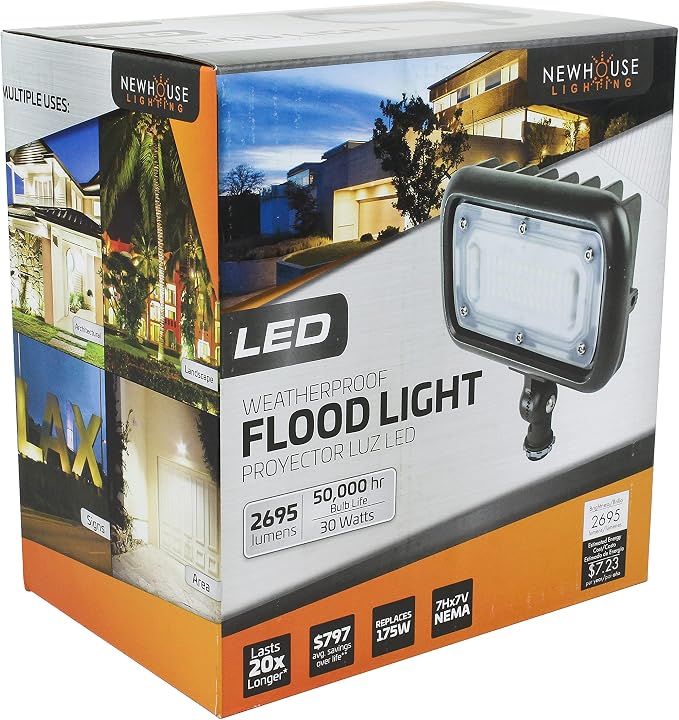 Newhouse Lighting WW30BRZ-2 30-Watt Die-Cast Aluminum LED Wall Wash Flood Light Outdoor, Weatherproof Landscape Lighting 2695 Lumens, 3000K Warm White, 120-277V, 1/2" Knuckle Mount Bronze, 2-Pack