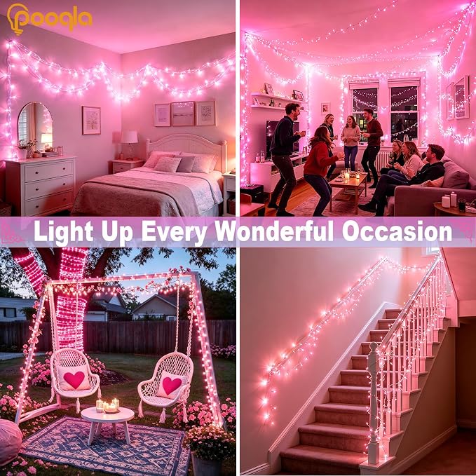 1000 LED Pink Christmas Lights Outdoor String Lights, 328 ft | Green Wire Waterproof Twinkle Fairy Lights Plug in with Timer, 8 Modes String Lights Indoor Bedroom Halloween Decorations