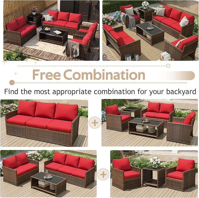 U-MAX Patio Furniture Set with Two Table, 7 PCS Outdoor Furniture for Garden