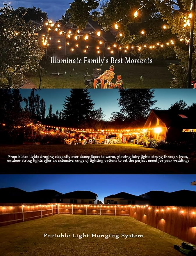 Outdoor String Lights Waterproof 400FT with 212 Patio Lighting for Porch | Connectable Outside Lights with Dimmable Shatterproof LED Edison Bulbs for Backyard Bistro Gazebo Garden Balcony Cafe Party