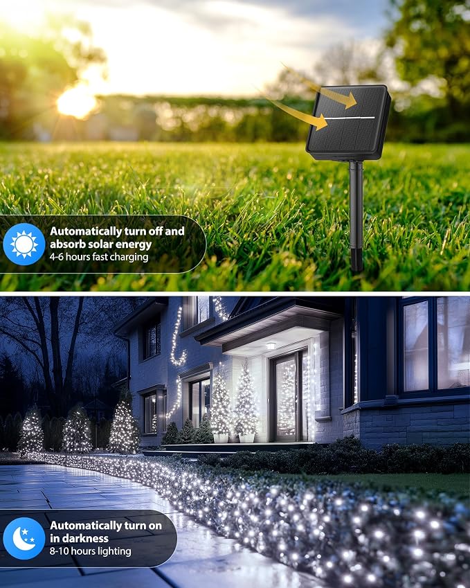 Brightown 2 Pack Solar String Lights for Outside, Each 46Ft 120 LED Solar String Lights Outdoor with 8 Modes, IP65 Waterproof Solar Lights for Patio Yard Wedding Garden Party Decorations, Pure White