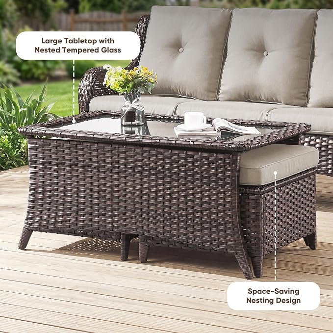Belord 6 Piece Wicker Patio Furniture Set, Outdoor Swivel Rocker Chairs Set of 2 with Ottomans and Loveseat, All Weather Patio Conversation Furniture Set, for Pool,Yard,SunroomBrown Wicker/Beige