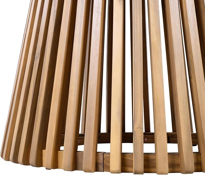roomfitters 47.25" Round Outdoor Dining Table, Slatted Pedestal Base Acacia Wood Patio Table for 4-6 People, Light Teak