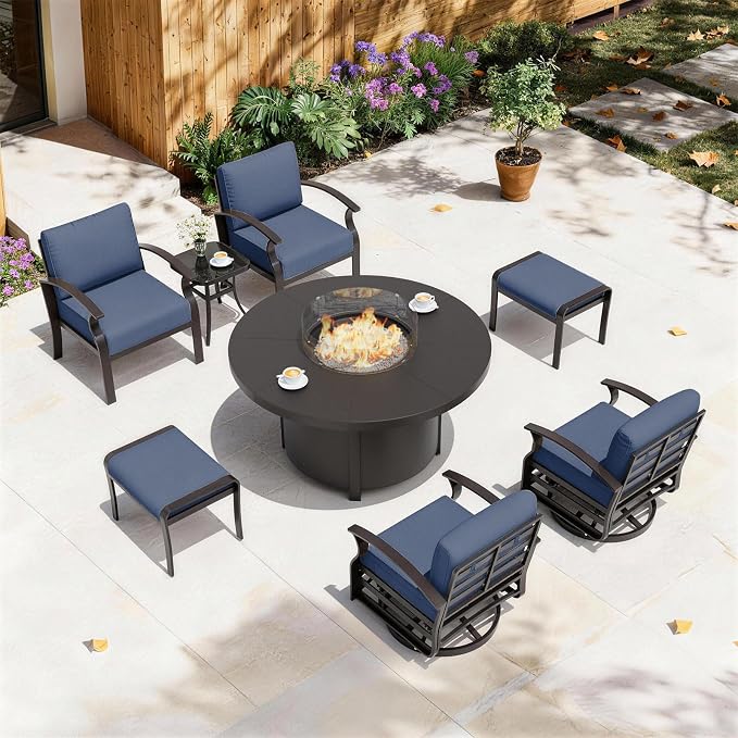 ALAULM Aluminum Patio Furniture Set with Coffee Table Rectangular, 5-seat Outdoor Sectional Furniture w/2 Swivel Chairs, Patio Conversation Set for Porch, Backyard, Poolside-Grey