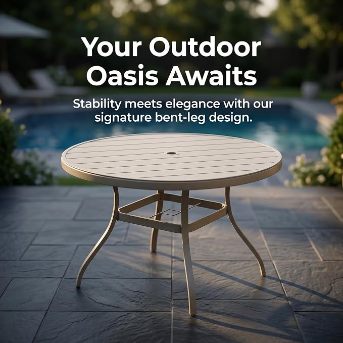 BROVAVE 40" Outdoor Round Dining Table, Metal Dining Tables, Patio Dining Table with Rust-Proof & Easy-Assembly for Deck/Lawn/Garden, Sandstone