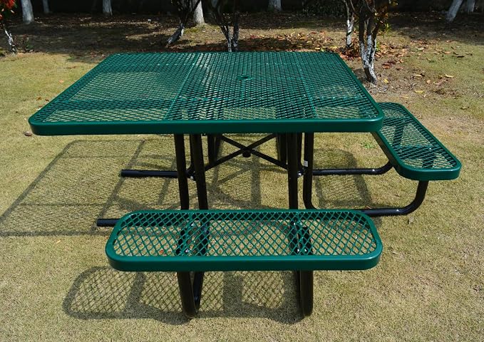 Heavy Duty ADA Outdoor Picnic Table, Expanded Metal, Wheelchair Accessible (Green, 46 Square)