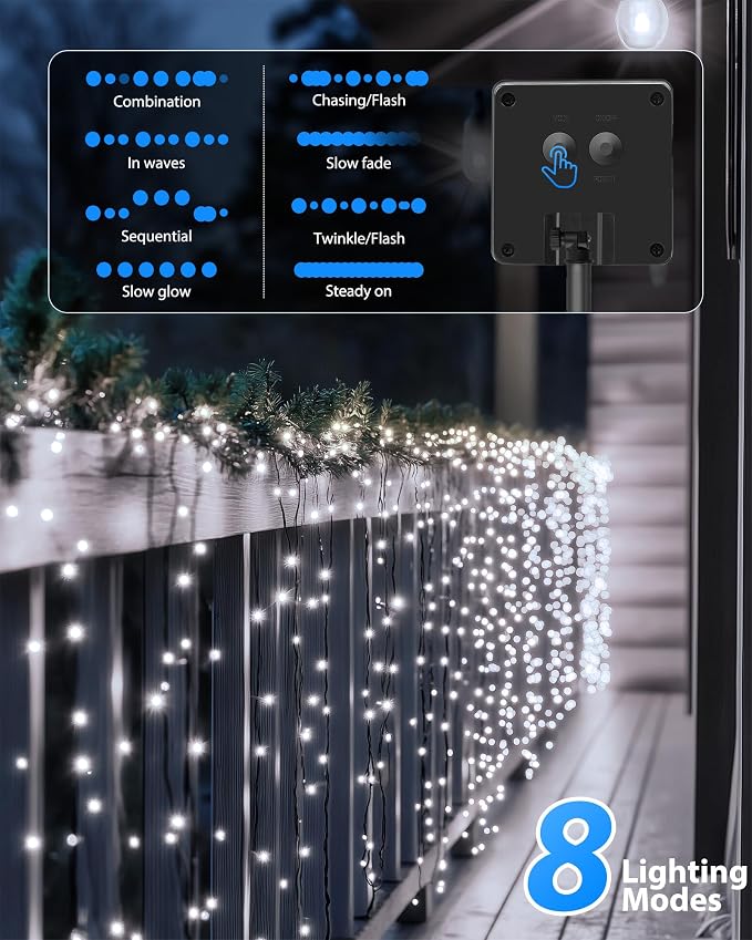 Brightown 2 Pack Solar String Lights for Outside, Each 46Ft 120 LED Solar String Lights Outdoor with 8 Modes, IP65 Waterproof Solar Lights for Patio Yard Wedding Garden Party Decorations, Pure White