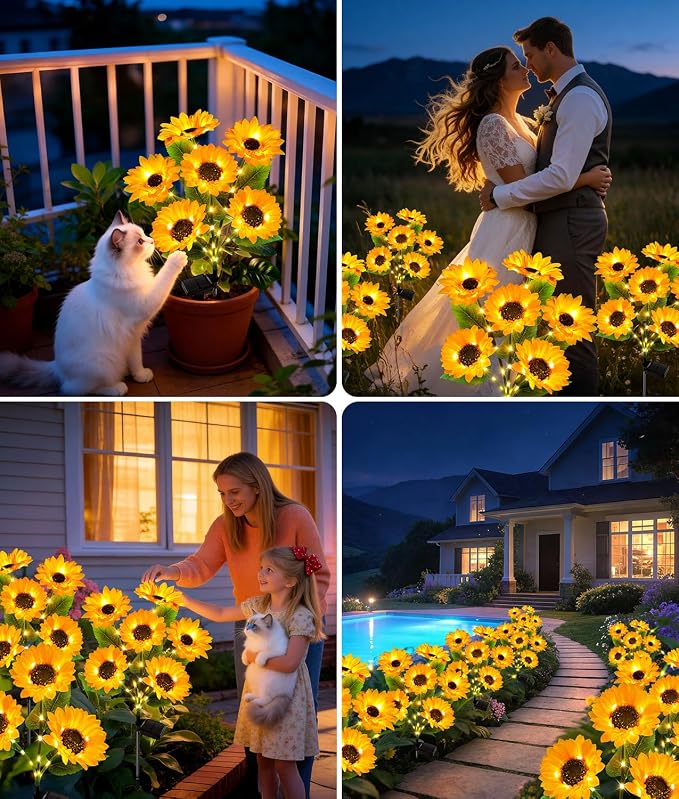 LETMY 6Pack Solar Lights Outdoor Garden Decor, Upgraded Solar Garden Lights with 36 Sunflower Lights, Solar Flowers Outdoor Waterproof IP65 for Garden Flower Bed Yard Decor, Gift for Women Mom Grandma