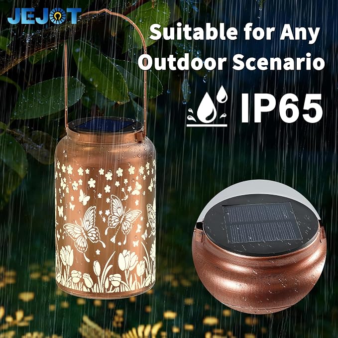 JEJOT Butterfly Solar Lanterns Outdoor Waterproof,Birthday Gift for Women | Gifts for Mom Grandma, Metal Hanging Solar Light for Yard Garden Porch Landscape Deconration-1Pack