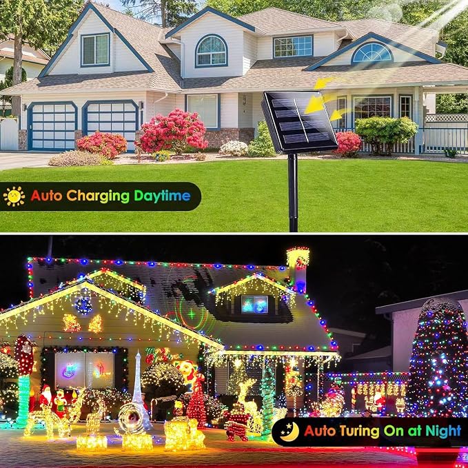 Solar Fairy Lights, 2 Pack Total 400LED 144FT Waterproof String Lights | Multicolor, Copper Wire, 8 Lighting Modes Solar Twinkle Lights for Tree Garden Patio Party Outdoor Christmas Decorations