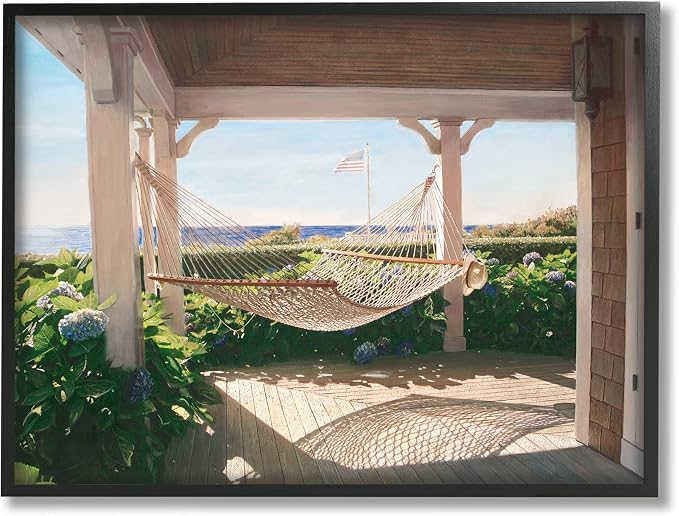 'Tranquil Hammock Warm Sunlit Porch Rural'| Framed Giclee Art | Stupell Industries | Black, 30 x 24 Inches, Easy to Hang and Sturdy, Made in USA, by Tom Mielko
