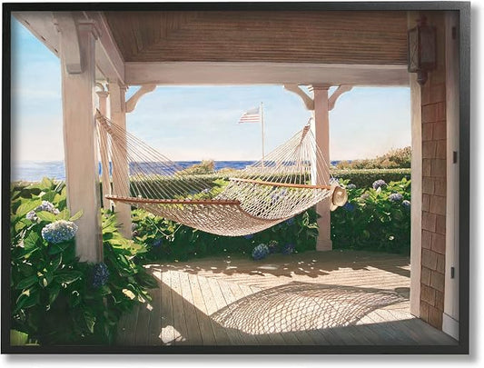 'Tranquil Hammock Warm Sunlit Porch Rural'| Framed Giclee Art | Stupell Industries | Black, 20 x 16 Inches, Easy to Hang and Sturdy, Made in USA, by Tom Mielko