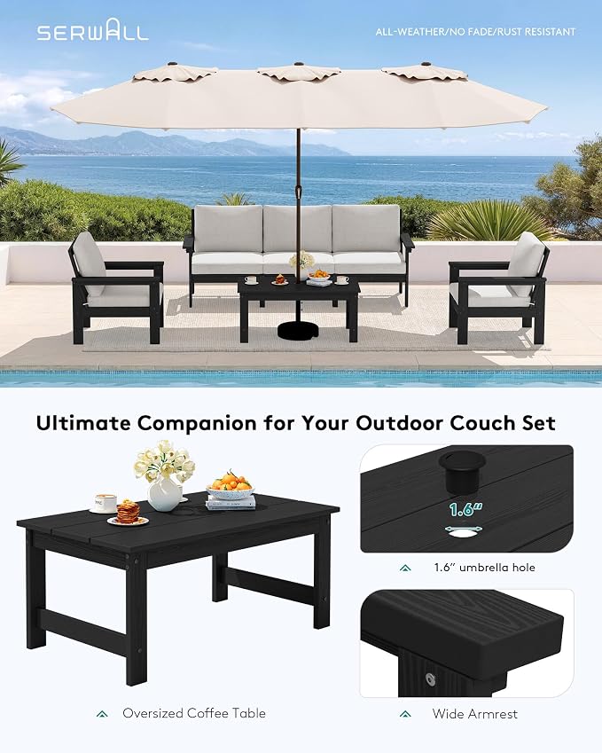 SERWALL HDPE Outdoor Patio Furniture Set with Coffee Table