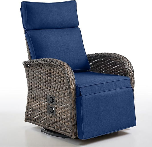 Belord Dual-Adjust Outdoor Swivel Recliner Chairs – Reclining Patio Chair with Adjustable Backrest and Footrest, All-Weather Wicker Chaise Lounge Chairs Outdoor for Pool Deck Brown (Upgraded 2.0)
