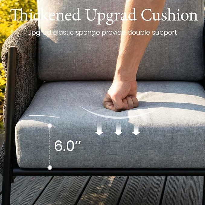 LayinSun 5 Piece Outdoor Furniture Set with Coffee Table, Modern Rope Woven Patio Conversation Sofa Set with Olefin Braid and Deep Seating