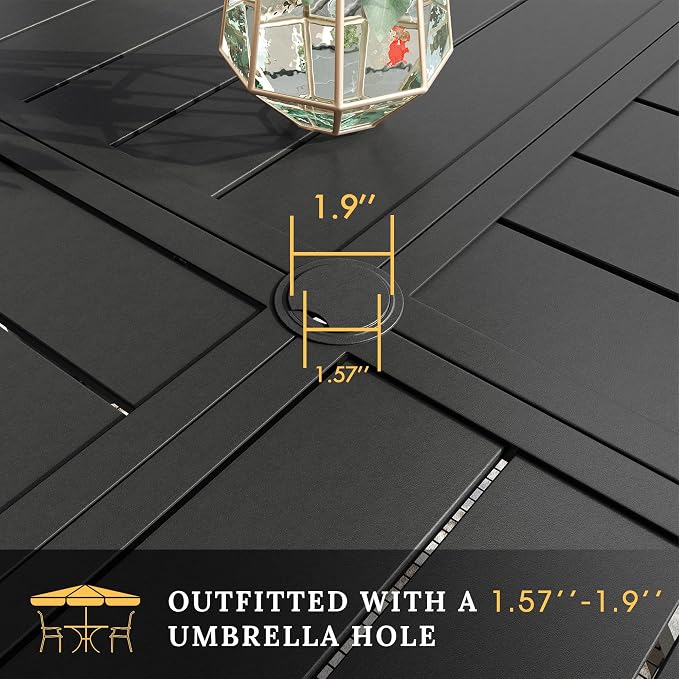 VICLLAX Round Patio Table with Adjustable Umbrella Hole for 6, All Weather 53.1" Metal Outdoor Dining Table for Lawn Garden, Black
