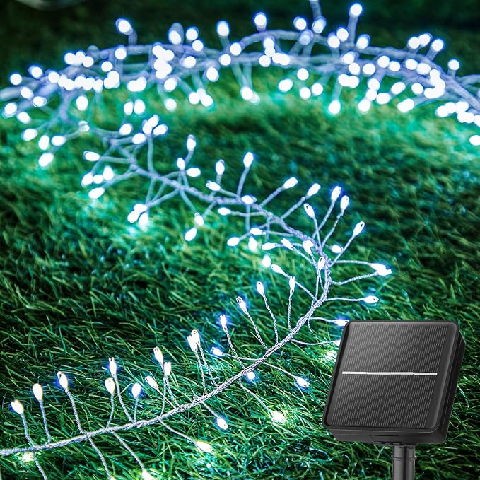 120 LED Solar Fairy Lights Outdoor Waterproof IP65, 10FT 8 Lighting Modes | Solar Christmas Lights Outdoor Waterproof Cascading Twinkle Lights Balcony Garland Patio Christmas Decorations, Cool White