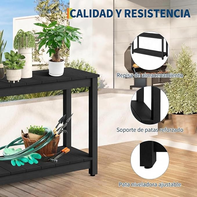 Garvee 48-Inch Outdoor Console Table - 2-Shelf Weatherproof Patio Buffet Table with Adjustable Feet, All-Weather Entryway & Bar Table for Patio, Porch, Backyard