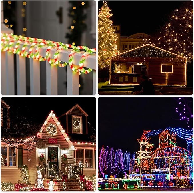Vigdur Candy Cane Rope Lights Outdoor, 33FT 216 LEDs Christamas Rope Lights | Connectable And Flexible Clear Tube, IP65 Waterproof, Christmas Rope Lights for Patios Gardens Parties And Christmas Décor