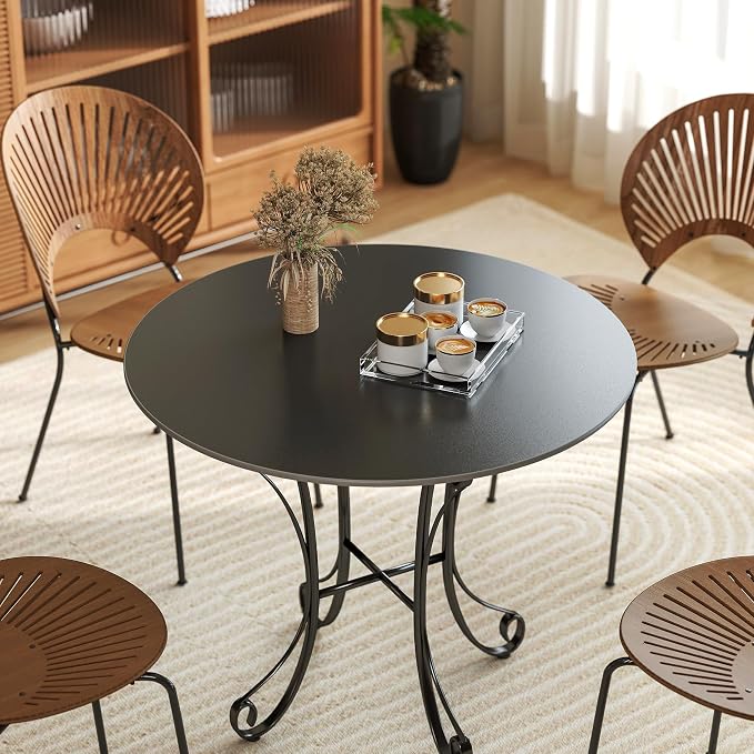 Round Table Top, 35.4” Black Sintered Stone Tabletop, DIY Replacement & Cover Marble Desktop, Scratch & Wear Resistant, Easy to Clean, Suitable for Indoor & Outdoor