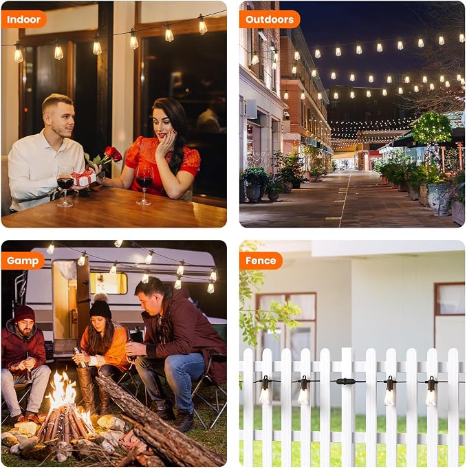 Kawaya 200FT LED Outdoor String Lights, Dimmable Waterproof Shatterproof Vintage Patio Lights with 100+4 Bulbs, Commercial Grade for Backyard, Garden, Bistro, Cafe & Party