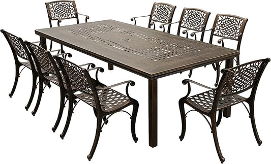 Oakland Living 1057-2777(8)-BZ Modern Outdoor Mesh Lattice Aluminum 95-in Bronze Large Rectangular Patio Eight Arm Chairs Dining Set