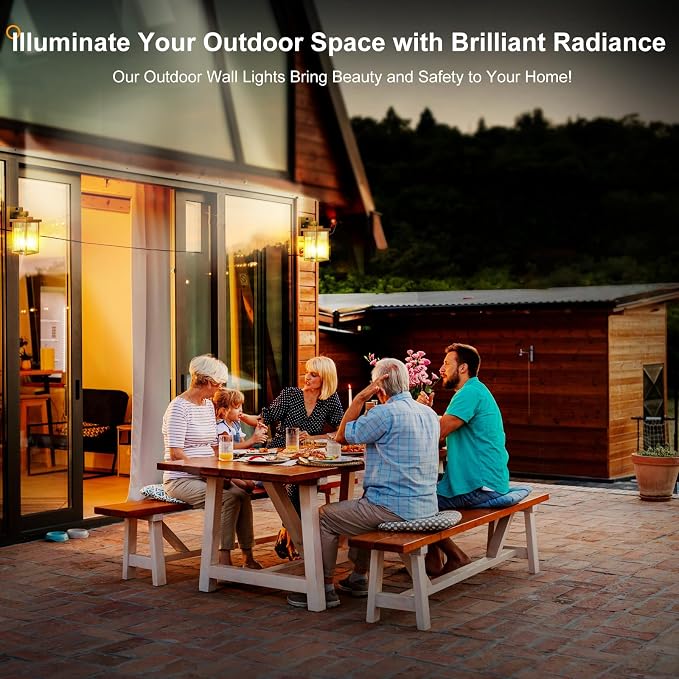 Gold Dusk to Dawn Wall Mount Porch Lights, Exterior Light Fixtures | Auto On and Off, Anti-Rust Metal Frame, Tempered Glass, E26 Socket, Easy DIY Install on Porch, Garage