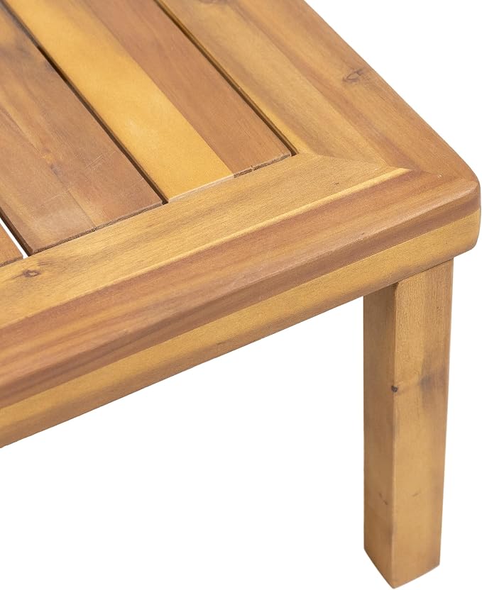 Christopher Knight Home Louver Outdoor Acacia Wood Loveseat and Coffee Table Set with Cushions, Acacia Wood 2 Seater Couch, Slats Panel Coffee Table, Chat Set for Balcony Garden Poolside, Teak+Cream