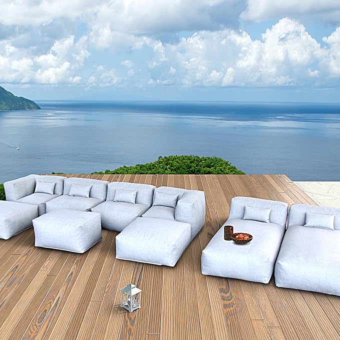 ANNYH Patio Modern ERACLEA(9P) Outdoor Furniture Sectional Conversation Set - Combines 2Lounger 2Middle 2Corner 3Ottoman/Coffee Exp Foam Filled Chairs.A Unique Modular Contemporary Sofa (Cloud Gray)