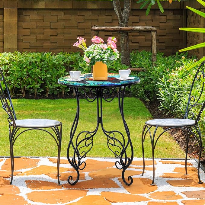 Geelin 14 Inch Small Outdoor Patio Side Table Turtles Round Mosaic Side Table Accent Indoor End Plant Metal Coffee Tea Furniture for Yard Porch Garden Living Room Bedroom(Turtles)