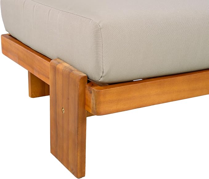 Christopher Knight Home Phobo Acacia Wood Outdoor Loveseat and Coffee Table Set, 2 Piece Patio Furniture Set with Cushion, Outdoor Conversation Set with Slatted Design for Backyard, Teak + Light Brown