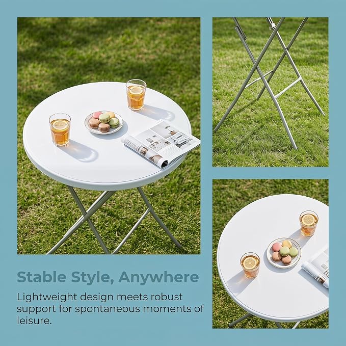 32in Cocktail Table, no Assembly Required, High Top Bistro Round Plastic Folding Table, Foldable Portable Bar Height Tables, Indoor Outdoor for Party Banquet Wedding Picnic Dining Camping, White