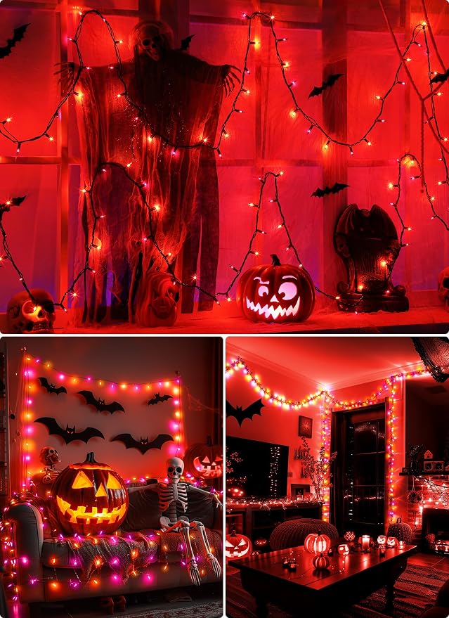 Orange & Purple Halloween Mini Lights,50 Count 10 Feet Mini String Lights | Incandescent Bulb Connectable Halloween Lights for Haunted House Ghost Party Holiday Window Indoor Outdoor Decoration,