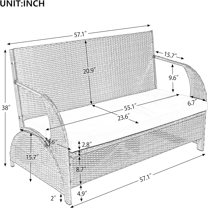 Convertible Bench Table Outdoor, 57.1" 2-in-1 Outdoor Loveseat Transforms to 4-Seat Folding Picnic Table, HDPE Wicker Iron Frame Portable Patio Furniture for Garden Backyard Lawn, Gray