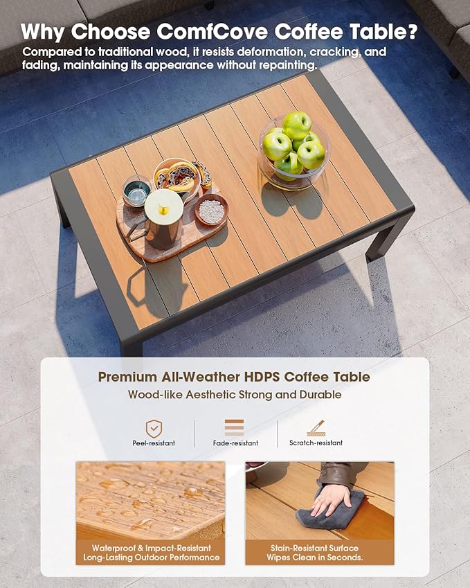 Aluminum Outdoor Patio Furniture Set, 8 Seats Patio Conversation Sets, Oversized Outdoor Sectional with Washable Thick Cushions & Coffee Table for Backyard, Garden and Poolside, Graphite