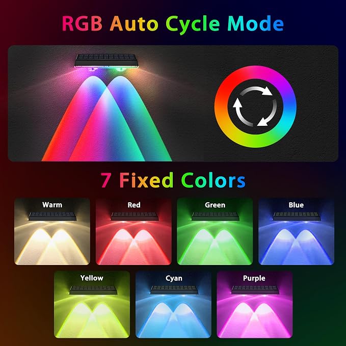 Solar Fence Lights Outdoor - 2 Pack RGB Fence Lights Solar Powered, 7 Color Modes & Warm White, IP67 Waterproof Dusk to Dawn Solar Powered Lights 12+ Hours for Fence/Backyard/Wall/Step/Patio/Deck