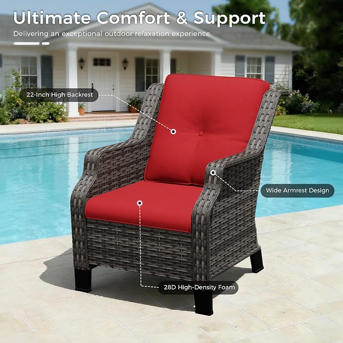 Outdoor Patio Furniture Set, 5 Piece Wicker Patio Furniture with Thick Cushions, Curved Armrest, Deep Seating, Rattan Outdoor Chairs for Porch, Deck, Balcony
