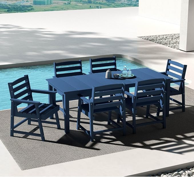 5-Piece Outdoor Dining Set with 11FT Umbrella for 4,Navy Blue | 75.2'' HDPE table, chairs included, weather-resistant furniture with hole, ideal for lawn, poolside, yard, garden, deck