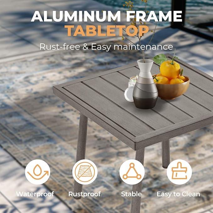 HAPPATIO Aluminum Outdoor Furniture Set - 5 Pieces Patio Furniture Set Includes 1 Side Table, 2 Swivel Chairs and 2 Ottomans with Thick Cushion, Patio Conversation Set for Backyard Poolside (Grey)