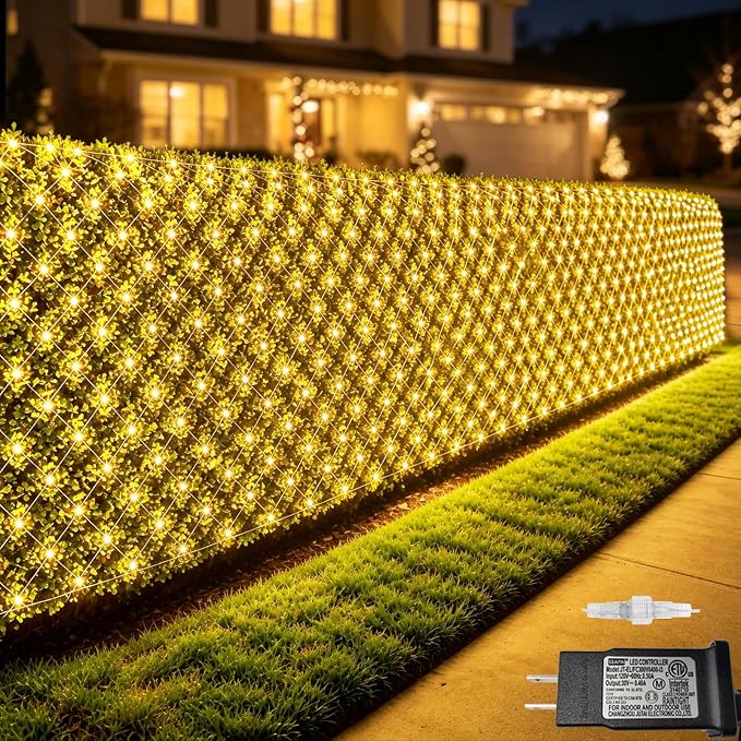 Warm White Net Lights, 28x 5ft Christmas Lights Outdoor Clear Wire | 510 LED Large Net Mesh Lights Plug in, 8 Modes Waterproof Connectable Bushes Lights for Christmas Hedge Yard Decor