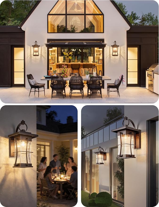18" H Extra Large Porch Sconce Oil Rubbed Bronze Large Exterior Wall Lantern Deep Brown Outside House Lamps Waterproof Mission Outdoor Lighting with Seeded Glass for Villa Garage Coach Light