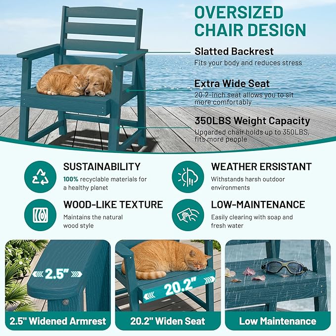PLUUV 9-Piece Outdoor Patio Dining Set – HDPE Dining Table with Aluminum Legs and Umbrella Hole, 8 Chairs & 1 Table, All-Weather Patio Furniture Set for Garden Deck Backyard, Navy Blue