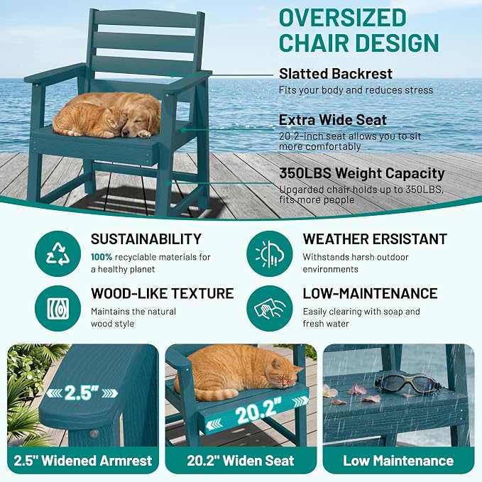 PLUUV 7-Piece Outdoor Patio Dining Set, All-Weather HDPE Dining Furniture Set with Umbrella Hole Cut-Out Table, Aluminum Table Legs, 6 Chairs, Waterproof & Easy Clean for Backyard, Garden, Navy Blue